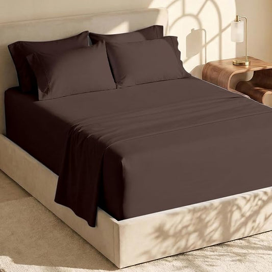 Hearth & Harbor Extra Deep Pocket Sheets - Fits Mattress 18-24 Inches Deep - Extra Deep Pocket Full Size Sets - 6 Piece Full Size - Full - Brown
