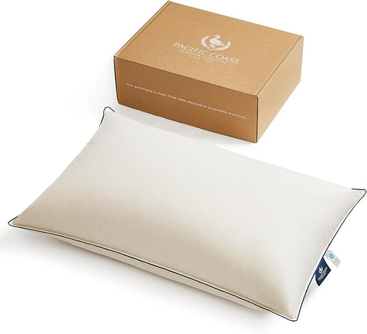 Pacific Coast Down Pillow, Luxury Hotel Collection Bed Pillow for Sleeping, Queen Size of 1, 100% Organic Cotton Shell, 650 Fill Power, Medium Pillows, Suit for Back Sleepers