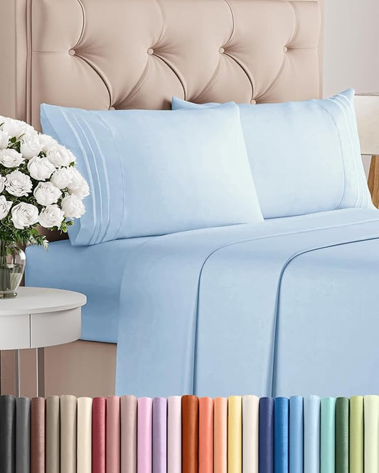 King Size 4 Piece Sheet Set - Comfy Breathable & Cooling Sheets - Hotel Luxury Bed Sheets for Women & Men - Deep Pockets, Easy-Fit, Soft and Wrinkle Free Sheets - Light Blue Oeko-Tex Bed Sheet Set