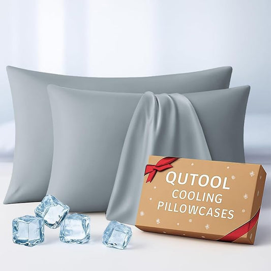 Luxury Cooling Pillowcases King Size 2 Pack, Q-Max>0.4 Cool Touch for Hot Sleepers&Night Sweats Beauty Sleep Anti-Frizz, Softer Than Silk Pillowcover Oeko-TEX Certified Grey, Elegant Gray