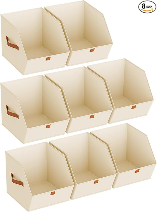 Homsorout Fabric Closet Storage Cubes - 8 Pack Square Storage Bins with Dual Handles for Clothes, Towels, Toys, Cube Storage Organizers for Bedroom, Nursery, Shelves, Closet, Small Spaces, Light Beige