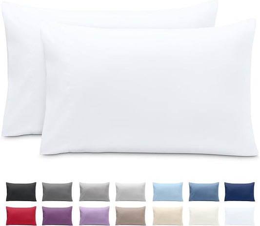 Bare Home Microfiber Pillow Cases - King 20x36 - Cooling Pillowcases - Double Brushed - Easy Care - Envelope Closure (King Pillowcase Set of 2, White)