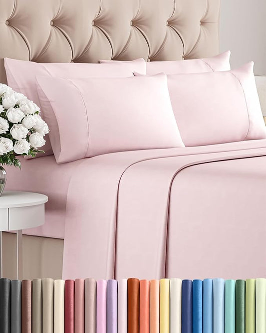 Queen 6 Piece Sheet Set - Comfy, Breathable & Cooling - Soft Hotel Luxury Bedding for Women, Men, Kids, Teens and Children - 1 Flat & 1 Fitted Sheet & 4 Pillowcases with Deep Pockets - Lavender Pink