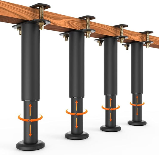 4 Pack Adjustable Bed Support Legs 9.8"-16.6", Heavy Duty Thick Carbon Steel Bed Legs Replacement with Rubber Pads, Easy Install on Bed Frame or Slats