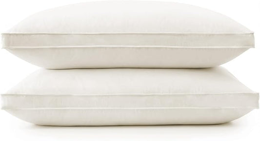 puredown® Gusseted Goose Feather Down Pillows, 100% Organic Cotton Cover, Luxury Hotel Collection Bed Pillows for Sleeping Set of 2, Queen Size