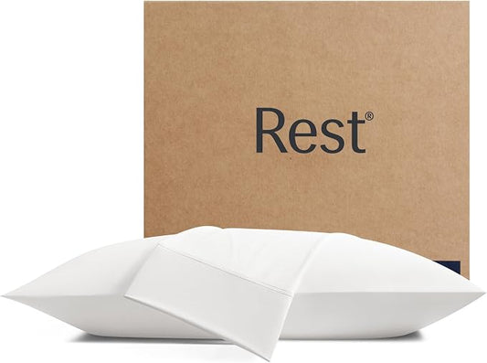REST® Evercool®+ Cooling Pillowcases Standard - 2 Pillowcase for Sensitive Skin, Silver Infused Fabric for Hygienic Sleep, Silky Smooth for Curly Hair, High Elastic for Snug Fit (19x29 inches)