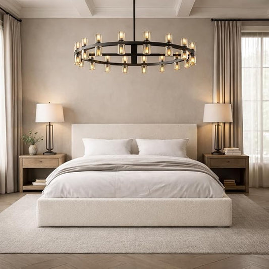 Bed - Premium Waterproof Linen - Removable & Washable Cover - Soft Upholstered Minimalist Modern - Box Spring NOT Included (Cream Boucle, Queen Headboard Cover)