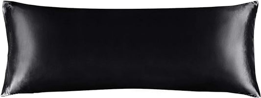 BEDELITE Satin Body Pillow Cover, Super Soft and Cooling Body Pillow Pillowcase for Hair and Skin, Breathable Silky Full Long Pillowcase Cover(20"x54", Black)