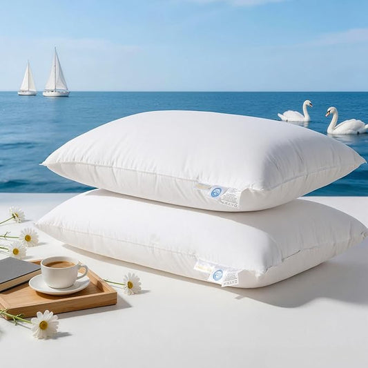 Goose Down and Feather Pillow Standard Size Set of 2, 100% Cotton Shell, 3-Chamber Hotel Pillow for Sleeping, Bed Pillows for Neck Pain Relief, Perfect for Side Sleepers - (20"x26",2 Pack)