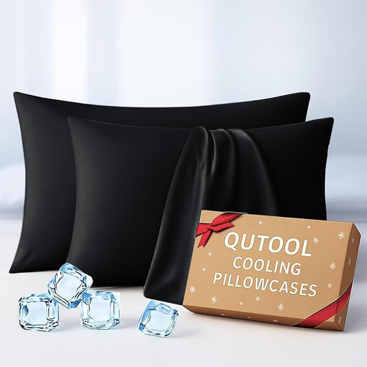 Premium Cooling Pillowcases Standard Size Set of 2 for Hot Sleeper & Night Sweats Beauty Sleep Reduces Wrinkles & Frizz Softer Than Silk Pillow Cover Oeko-TEX Certified Black Breathable