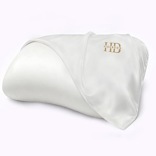 HighBeds Cervical Neck Pillow - Side Sleeper Pillow for Neck Pain Relief, Soft Ergonomic Memory Foam Pillows Ice Silk Zipperless Pillowcase, Eco-Friendly and Durable Material (White-Pillowcase)