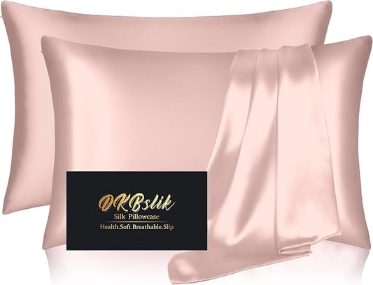 Silk Pillow Cases 2 Pack, Mulberry Silk Pillowcases Standard Set of 2, Smooth, Anti Acne, Beauty Sleep, Both Sides Natural Silk Satin Pillow Cases for Women 2 Pack with Zipper for Gift, Coral
