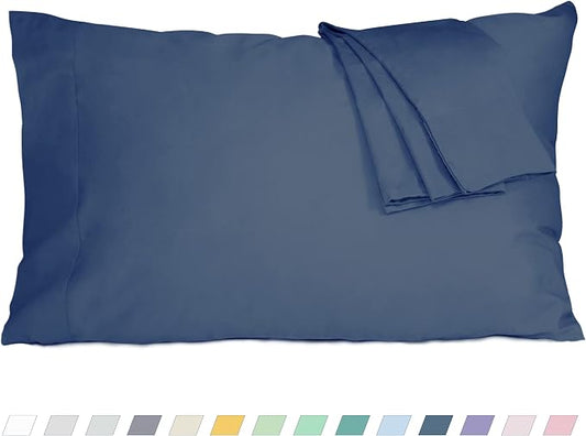 Pillow Cases, Standard Queen Size Cotton Percale Weave Pillowcases, Pre-Shrunk Breathable and Hypoallergenic Pillowcases, Set of 2 (2 Piece Standard/Queen 20 Inch x 30 Inch, Crown Blue)
