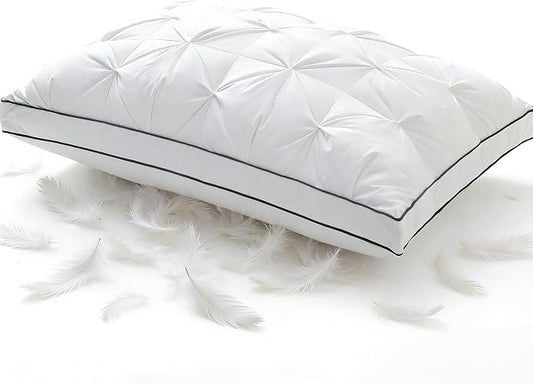 Premium Hybrid Goose Feather Down Pillows King Size with 100% Organic Cotton Cover, Hotel Collection Bed Pillows for Sleeping, White Fluffy Soft Gusseted Pillows (18"x34"+2" Gusset, Pack of 1)