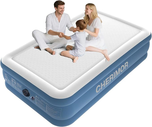 CHERIMOR Twin Air Mattress with Built in Pump, 16" Upgraded Firmness Blow Up Mattress, Multi-Layer Leakproof, Heavy-Duty Support Air Bed, 2-Min Inflation for Home Guests & Camping