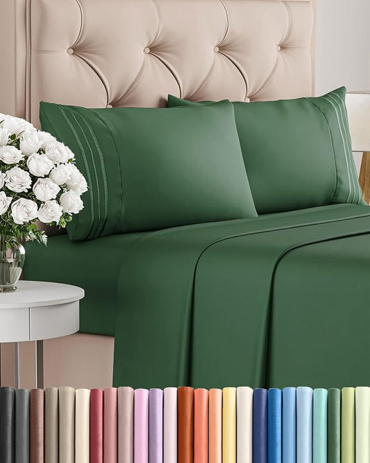 King Size 4 Piece Sheet Set - Comfy Breathable & Cooling Sheets - Hotel Luxury Bed Sheets for Women & Men - Deep Pockets, Easy-Fit, Soft & Wrinkle Free Sheets - Emerald Green Oeko-Tex Bed Sheet Set