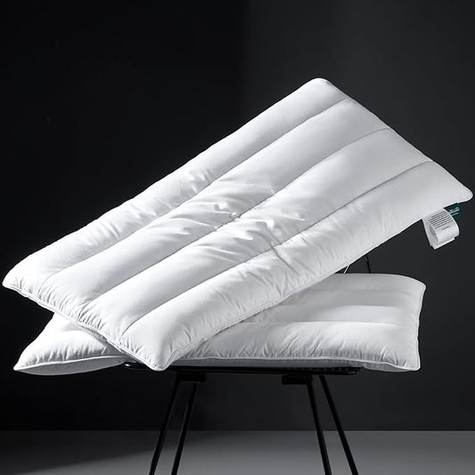 Three Geese Luxury Thin Flat Goose Feather Down Pillows Queen Size Set of 2, 2.5" Height, 100% Organic Cotton Cover, Medium Firm Hotel Collection Ultra Slim Thin Bed Pillows, Machine Washable