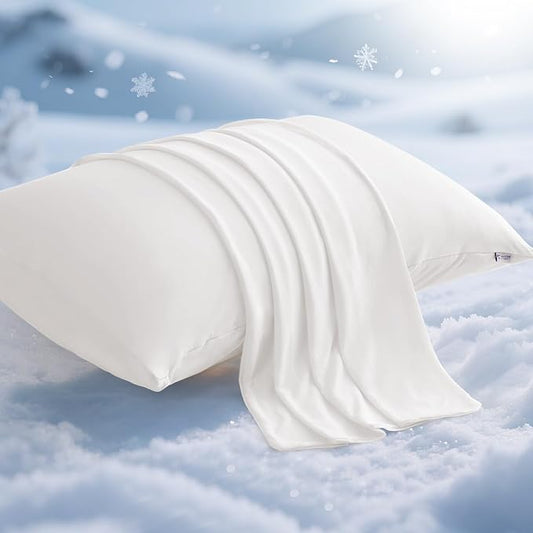 Elegear Cooling Pillow Cases for Hot Sleepers, Japanese Q-Max 0.5 Cooling Pillowcases, Both Sides[Cooling/Cotton], Breathable Soft Pillowcase for Hair and Skin, Set of 2-White (Queen (20'' x 30''))