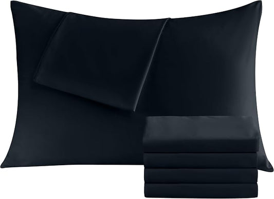 Pillowcases King 4 Pack, 20x36 Pillow Cases with Envelope Closure, Soft Plain Brushed Microfiber Covers Breathable Wrinkle-Resistant, Black
