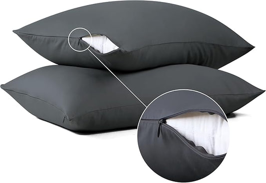 100% Cotton Classic Pillow Protectors with Invisible Zipper, 600 Thread Count Sateen Weave Soft and Breathable Pillow Cases, Protect Pillows from Dirt, Dust and Debris (Standard, 20"x26", Set of 2)