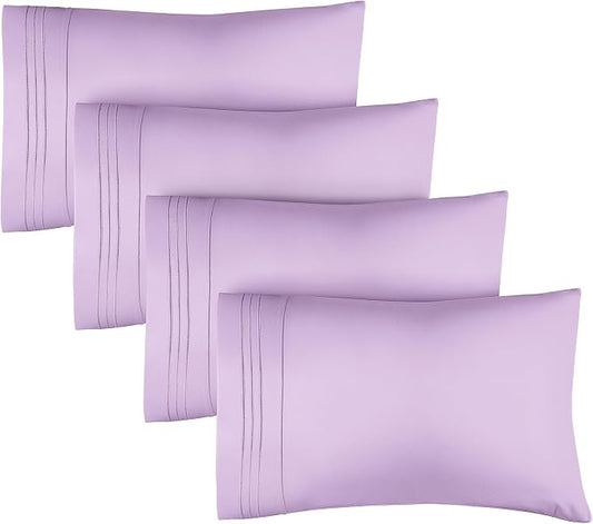 King Pillow Cases Set of 4 - Ultra Soft Hotel Quality Pillowcase Covers - Comfy, Cozy & Wrinkle Free - Shrinkage, Stain and Fade Resistant - Machine Washable Pillow Protectors - 4 Piece Set - Lavender