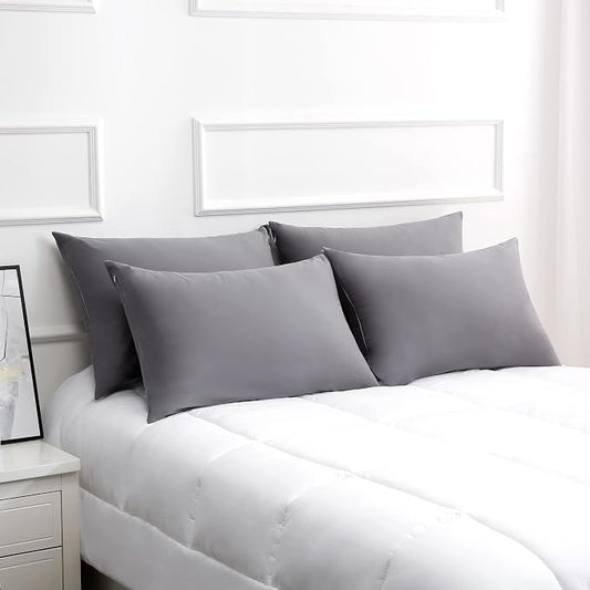 Cotton Pillow Protectors/Cases Queen Size with Zipper 4 Pack Grey Color,Cooling & Breathable Bed Pillow Protectors Set of 4 Pillow Cases Cover (Queen Size 20" x 30")