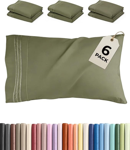 King Pillow Cases Set of 6 - Ultra Soft Hotel Quality Pillowcase Covers - Comfy. Cozy & Wrinkle Free - Shrink, Stain and Fade Resistant - Machine Washable Pillow Protectors - 6 Piece Set - Sage Green