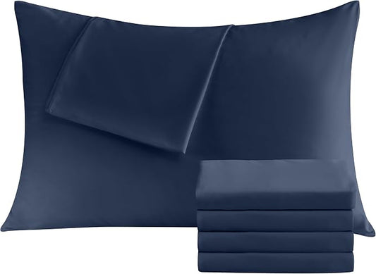 Pillowcases Queen 4 Pack, 20x30 Pillow Cases with Envelope Closure, Soft Plain Brushed Microfiber Covers Breathable Wrinkle-Resistant, Navy Blue