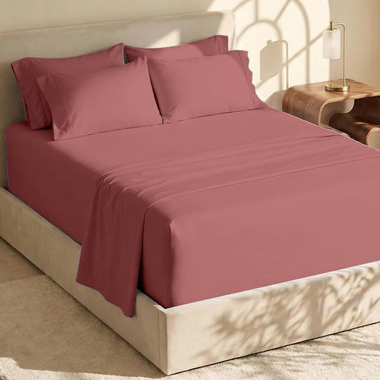 Hearth & Harbor Bed Sheets, Luxury Soft 6 Piece Bed Sheet Set Extra Deep Pocket Fitted Sheets Fits Mattress up to 21", Double Brushed Bedding Sheets & Pillowcases,
