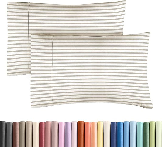 King Standard Pillow Cases Set of 2 - Ultra-Soft Hotel Quality Pillowcase Covers - Comfy, Cozy & Fade Free - Wrinkle Resistant - Machine Washable Pillow Protectors - 2 Piece Set - Beige Stripes 2