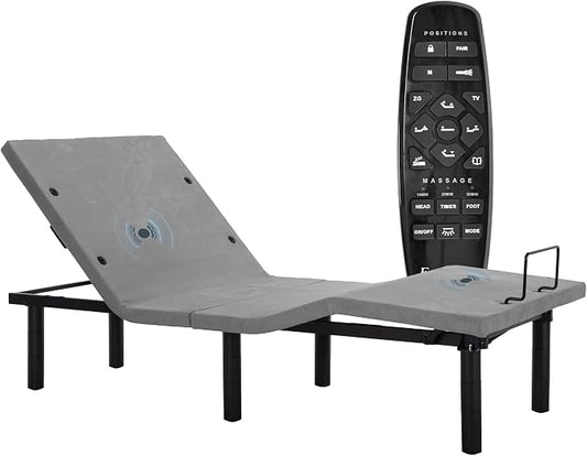 Fromann Adjustable Electric Twin XL Bed Base Frame with Massage, USB Type-C Ports, Zero Gravity, Under Bed Led Lighting and Three Leg Height (Grey)
