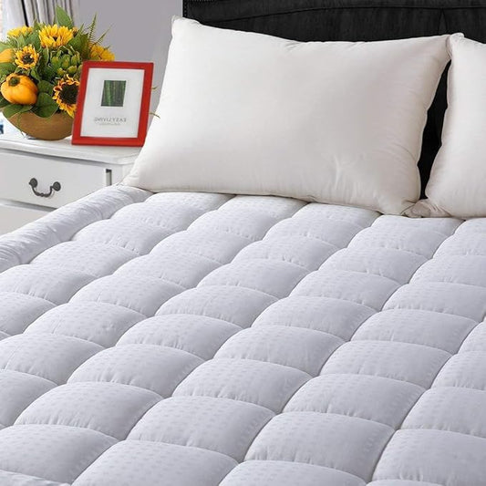 LEISURE TOWN Cotton Mattress Pad California King Fitted Quilted Mattress Cover Pillow Top Mattress Topper Cooling Soft Breathable Mattress Protector,8-21 Deep Pocket,Machine Washable(72x84 White)