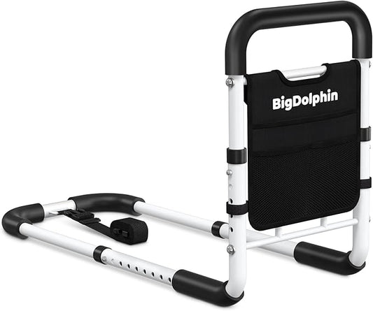 Bed Rails for Elderly Adults Safety - ASTM Approved Adjustable Bed Cane with Non-Slip Ergonomic Handle & Storage Pocket, Bed Railings for Seniors Support 350 LBS, Tool-Free