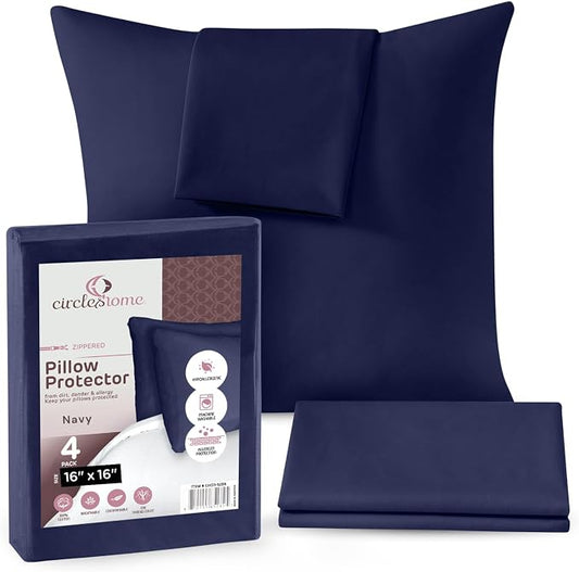 CIRCLESHOME Throw Pillow Protectors - 100% Cotton Breathable Pillowcases - 16 X 16 Square Pillowcases - Protects Pillows from Dirt, Dust and Debris (Square Pillow - 4 Pack- 16x16)