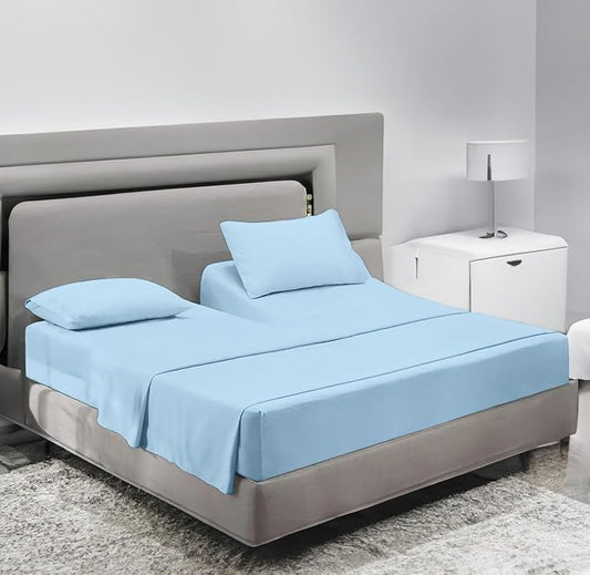 SCI Top Split Flex Sheet Set for Adjustable Bed 30" Split Head California King Size 800 Thread Count 100% Egyptian Cotton 4 Piece Set fits up to 16 Inch Deep Pocket ( Light Blue)