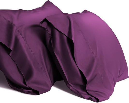 WishSmile Cooling Queen Pillowcases Set of 2 Breathable Cool Silky Soft Rayon Derived from Bamboo Fabric, Moisture Wicking for Hot Sleepers, Hair and Skin Friendly, Dark Purple, 2 Pack, 20x30IN