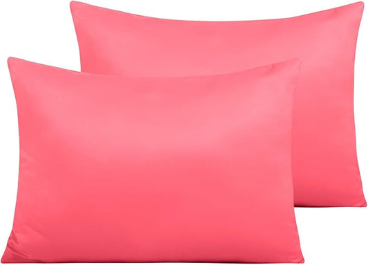 NTBAY Zippered Satin Pillow Cases for Hair and Skin, Luxury Standard Hidden Zipper Pillowcases Set of 2, 20x26 Inches, Coral Pink