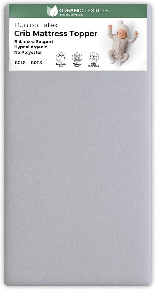ORGANIC TEXTILES Dual Zone (Firm/Soft) GOLS Certified Latex Mattress Topper for Baby with GOTS Certified Heather Grey Cover - 2" Bassinet (30"x15")