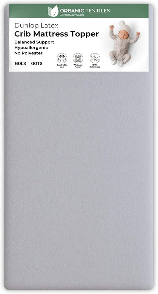 ORGANIC TEXTILES Dual Zone (Firm/Soft) GOLS Certified Latex Mattress Topper for Baby with GOTS Certified Heather Grey Cover - 2" Cradle (36"x18")