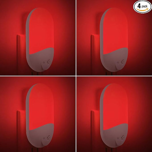 670nm Red Light Night Light for Sleep Therapy[4 Pack] - Zero Blue Light, with Dusk to Dawn Sensor Auto On/Off LED Night Light Plug into Wall for Nursery Bedroom Bathroom