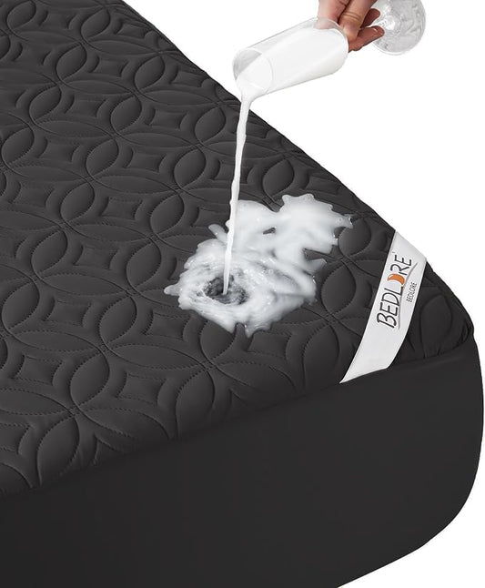BEDLORE Waterproof Mattress Protector, Twin XL Size Mattress Pad with Deep Pocket 6"-15" Depth, Soft Breathable Dirt-Proof Bed Mattress Cover for Bedroom, College Dorm (Black)