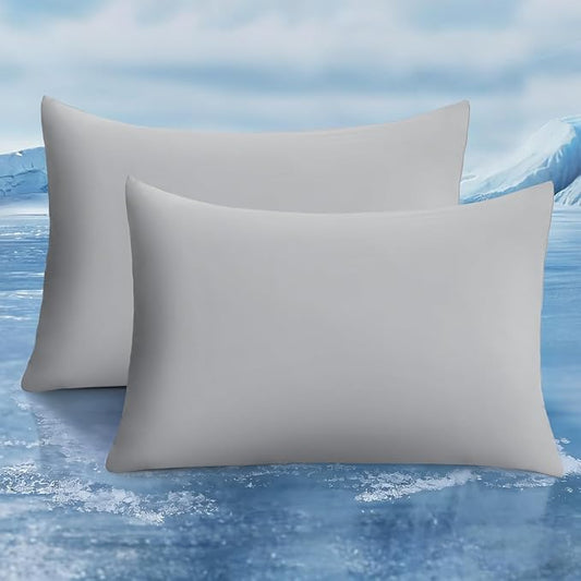 LUXEAR Cooling Pillow Cases, 2 Pack Stretch Arc-Chill Q-max 0.55 Cool Pillowcases Fit Standard & Queen Size Pillows, Protecting Hair & Skin, Gifts for Women & Men, Hot Sleeper, Night Sweat - Gray