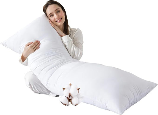 SHOUREN Cotton Body Pillow Insert - Cooling Breathable Full Body Pillow for Side Sleeper - Soft Long Bed Pillow for Adults - 20 x 54 inch-White