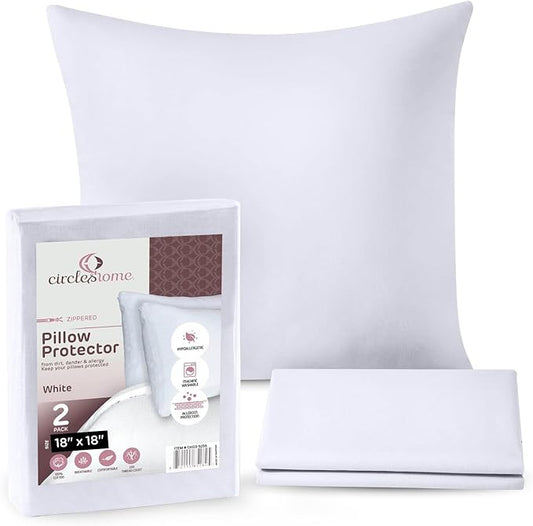 CIRCLESHOME Throw Pillow Protectors - 100% Cotton Breathable Pillowcases - 18 X 18 Square Pillowcases - Protects Pillows from Dirt, Dust and Debris (Square Pillow Protectors - 2 Pack- 18x18)
