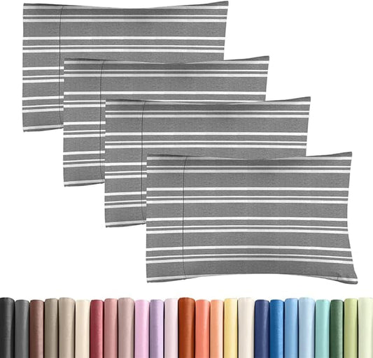 King Standard Pillow Cases Set of 4 - Soft Hotel Quality Pillowcase Covers - Comfy Bedding for Women, Men, Kids & Teens - Machine Washable Pillow Protectors - 4 Piece Set - King Standard Grey Stripes