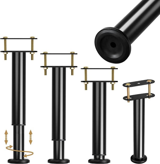 4Pcs Adjustable Height Bed Support Legs, 6-9 Inch Metal Under Bed Frame Support Legs, Extra Sturdy Bed Legs Replacement Parts with Rubber Non-Slip Base for King Queen Frame Wooden Center Slat