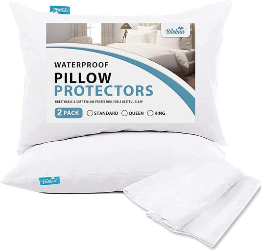 King Pillow Protector 2 Pack Noiseless & Waterproof Pillow Cases Set of 2 for King Size Pillows Silk Soft & Breathable Pillow Protectors with Zipper Machine Washable