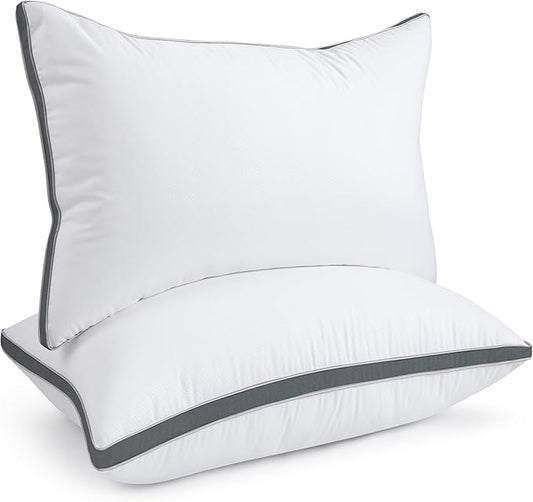 viewstar Bed Pillows Queen Size Set of 2, Firm Support Down Alternative Gusseted Pillows for Side, Back, or Stomach Sleepers, Dark Grey