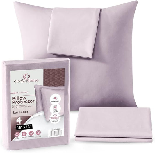 CIRCLESHOME Throw Pillow Protectors - 100% Cotton Breathable Pillowcases - 18 X 18 Square Pillowcases - Protects Pillows from Dirt, Dust and Debris (Square Pillow - 4 Pack- 18x18)