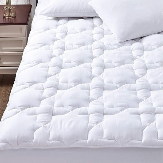 CozyLux Full Size Mattress Pad, 450GSM Quilted Cooling Cotton Top Mattress Topper, Extra Deep Pocket Fits 8-21 inches, Oeko-TEX Certified, Plush Soft & Breathable Bed Pad (54"x75", White)